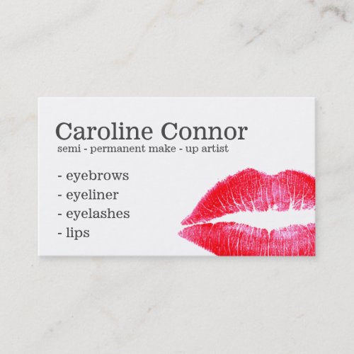 Semi_Permanent Makeup Face Tattoo Red Lips White Business Card