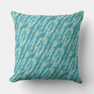 Semi-pixelated cotton in mix of cyan and turquoise outdoor pillow