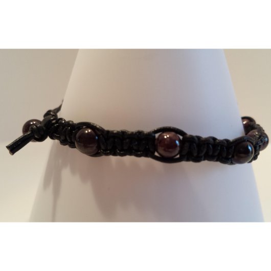 Semi-Precious Stone and Leather Macrame Bracelet (Front Left)