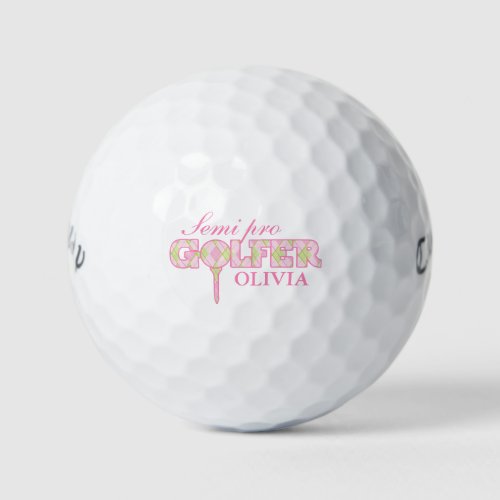 Semi pro golfer pink plaid personalized golf balls