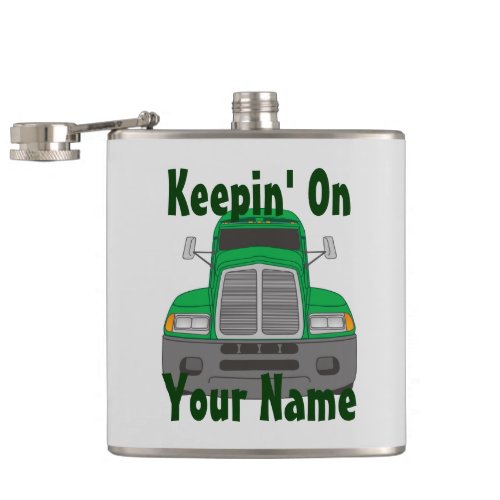 Semi Tractor Personalized Truck Driver Flask