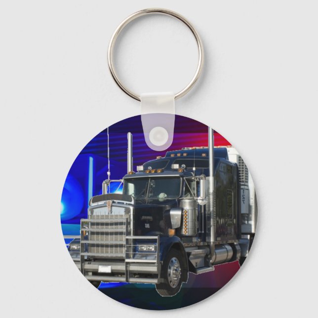 SEMI TRACTOR TRAILER WITH POLICE LIGHTS BACKGROUND KEYCHAIN (Front)