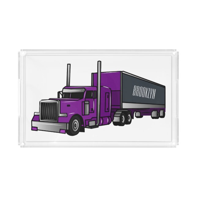 Semi-trailer truck cartoon illustration acrylic tray (Front)