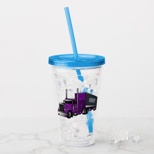 Semi_trailer truck cartoon illustration acrylic tumbler