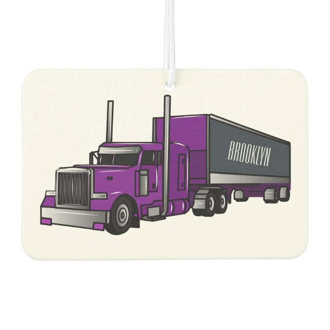 Semi-trailer truck cartoon illustration air freshener (Front)