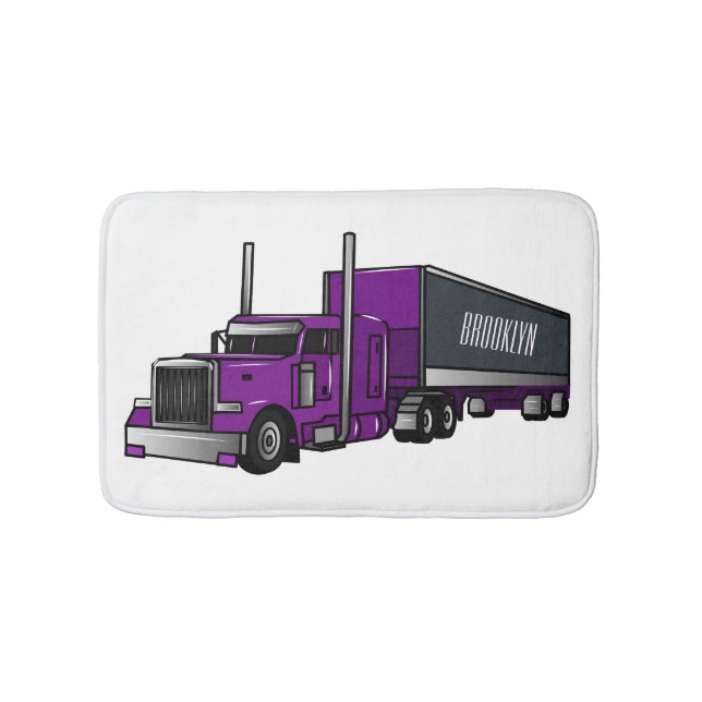Semi-trailer truck cartoon illustration bath mat (Front)