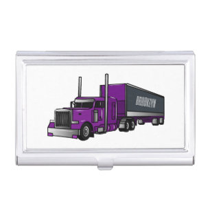 Semi-trailer truck cartoon illustration business card case