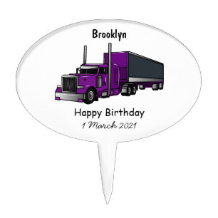 Semi-trailer truck cartoon illustration cake topper