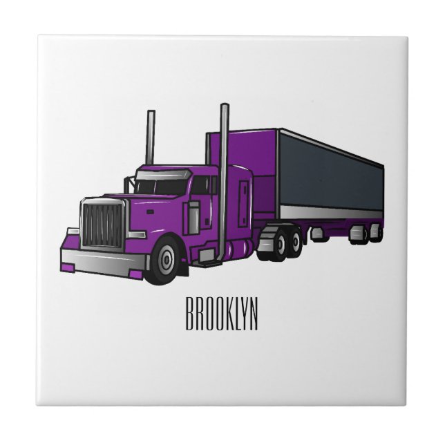Semi-trailer truck cartoon illustration ceramic tile (Front)