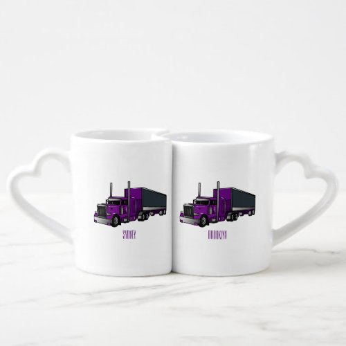 Semi_trailer truck cartoon illustration coffee mug set