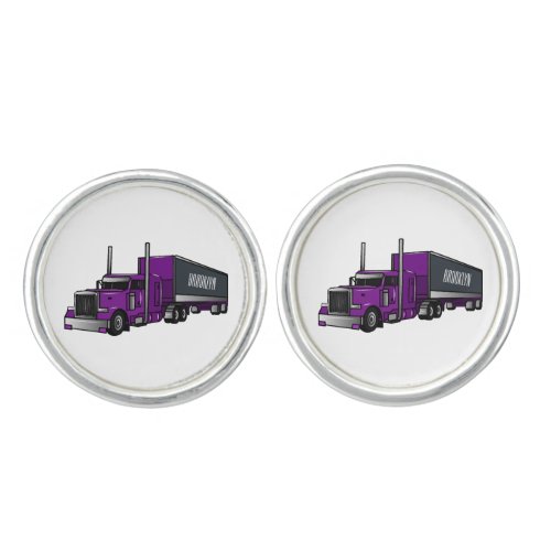 Semi_trailer truck cartoon illustration cufflinks