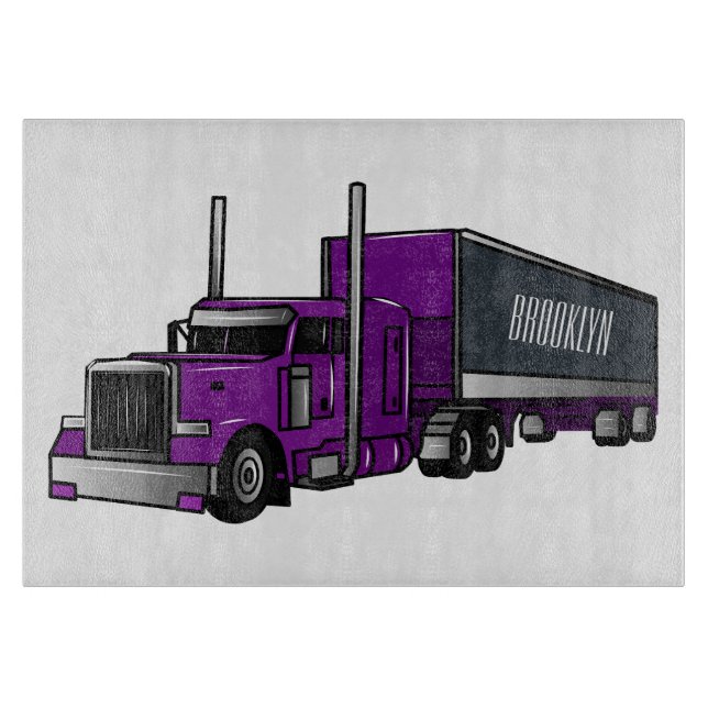 Semi-trailer truck cartoon illustration cutting board (Front)