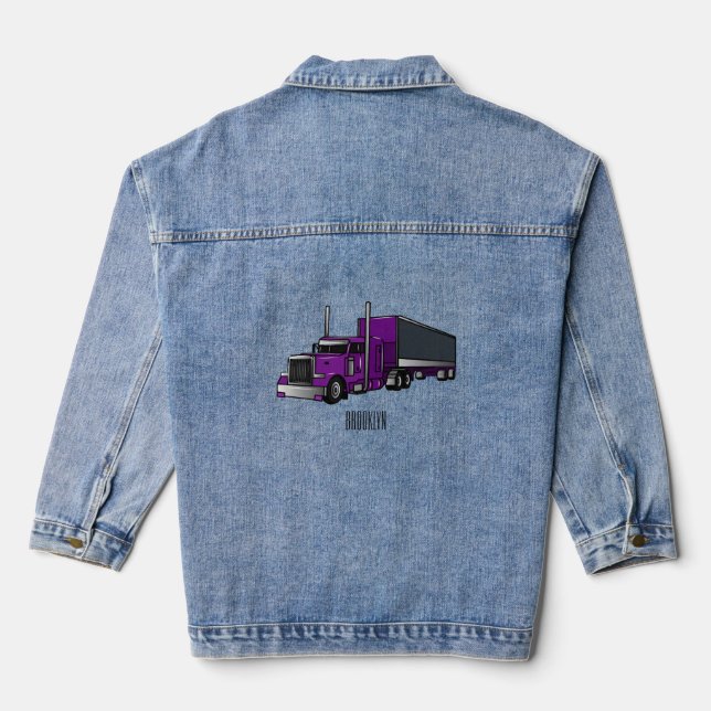 Semi-trailer truck cartoon illustration denim jacket (Back)