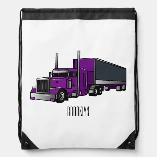 Semi_trailer truck cartoon illustration drawstring bag