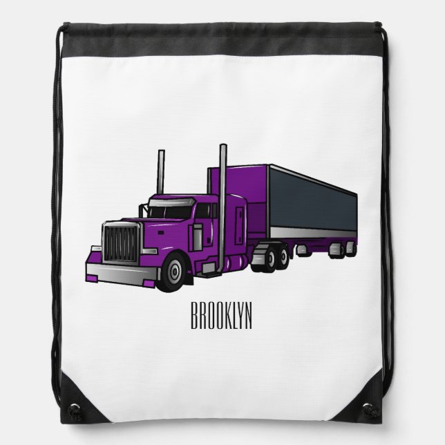 Semi-trailer truck cartoon illustration drawstring bag (Front)
