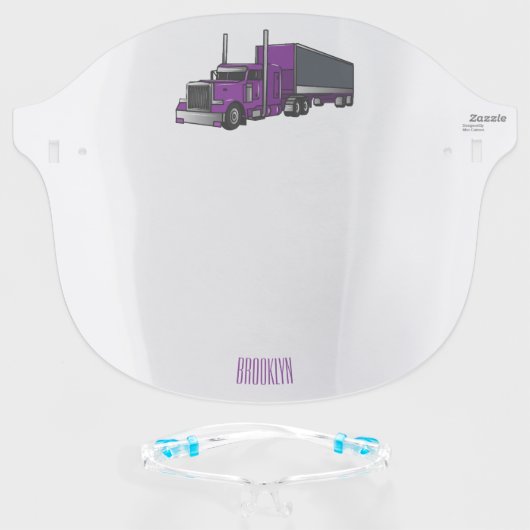 Semi-trailer truck cartoon illustration face shield (Front w/Glasses)