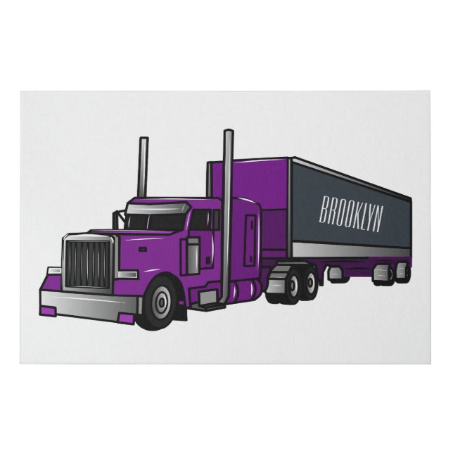Semi-trailer truck cartoon illustration faux canvas print (Front)