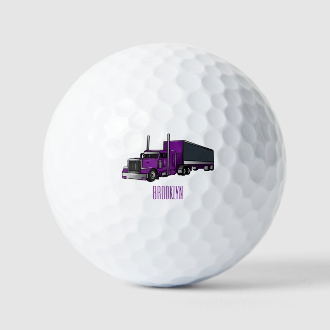 Semi-trailer truck cartoon illustration golf balls (Front)