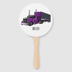 Semi-trailer truck cartoon illustration hand fan