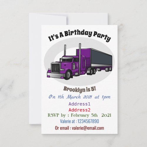 Semi_trailer truck cartoon illustration invitation