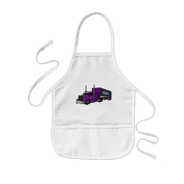 Semi-trailer truck cartoon illustration kids' apron (Front)