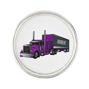 Semi-trailer truck cartoon illustration lapel pin
