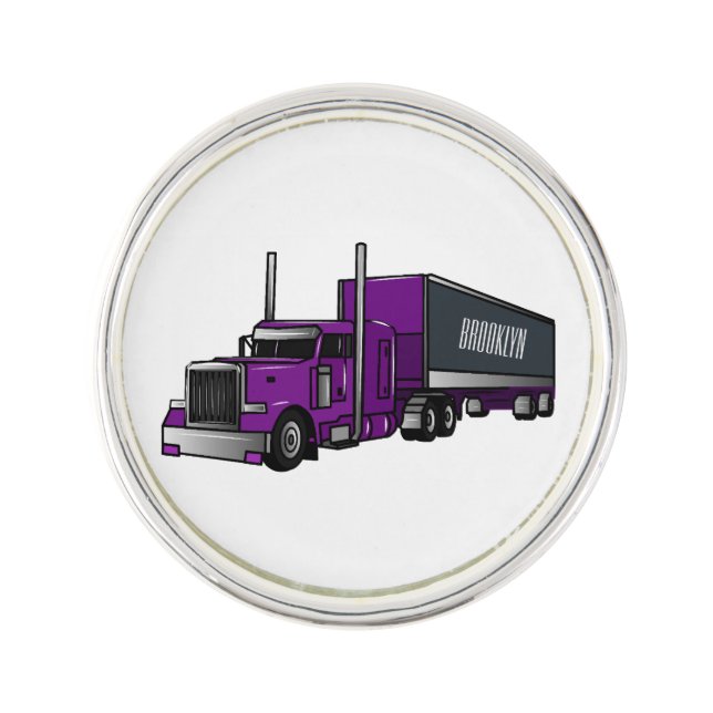 Semi-trailer truck cartoon illustration lapel pin (Front)
