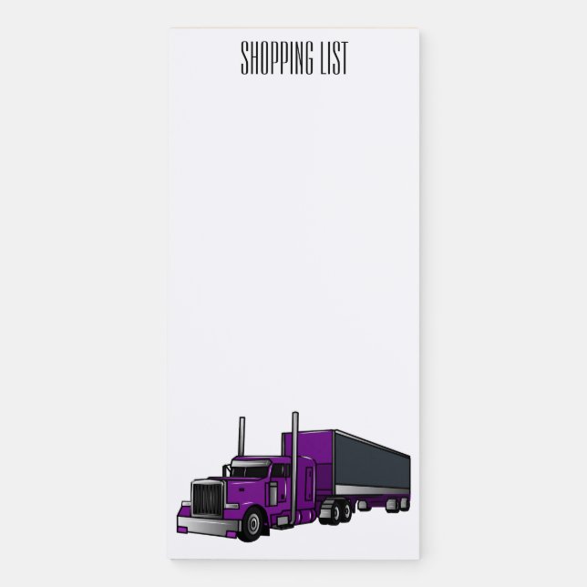 Semi-trailer truck cartoon illustration magnetic notepad (Front)