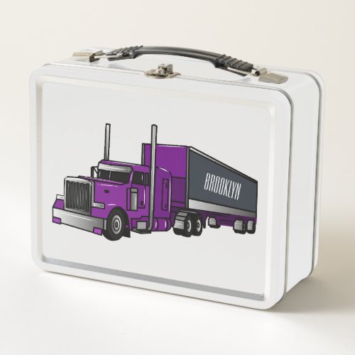 Semi_trailer truck cartoon illustration metal lunch box