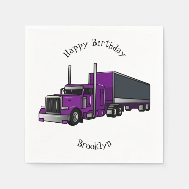 Semi-trailer truck cartoon illustration napkins (Front)