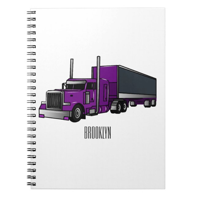 Semi-trailer truck cartoon illustration notebook (Front)
