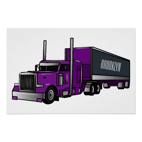Semi_trailer truck cartoon illustration poster