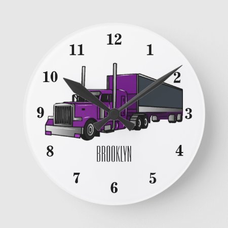 Semi-trailer Truck Cartoon Illustration Round Clock