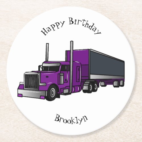 Semi_trailer truck cartoon illustration round paper coaster