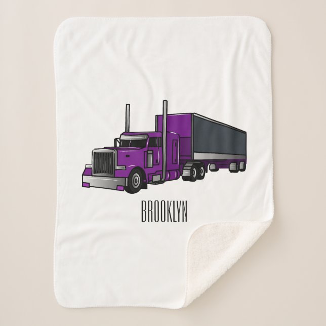 Semi-trailer truck cartoon illustration sherpa blanket (Front)