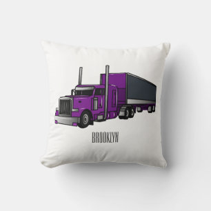 Semi-trailer truck cartoon illustration throw pillow