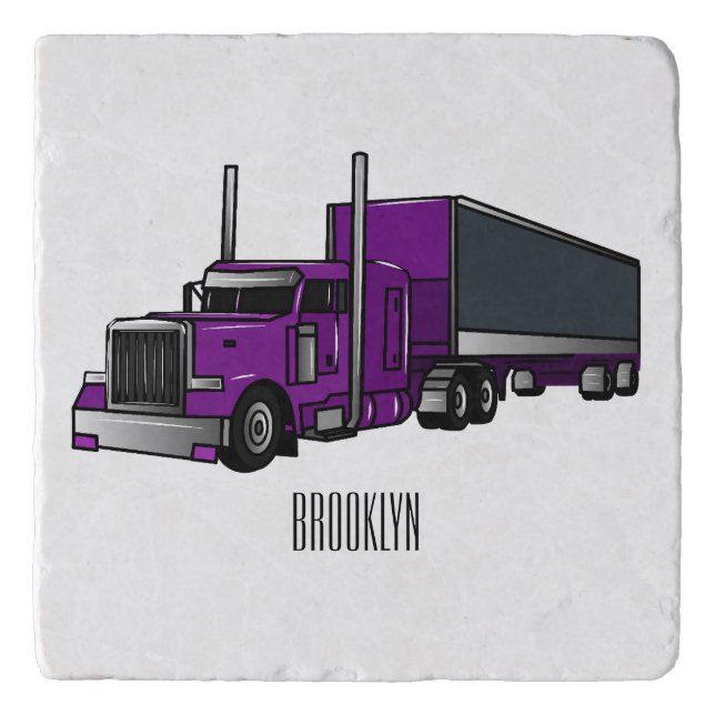 Semi-trailer truck cartoon illustration trivet (Front)