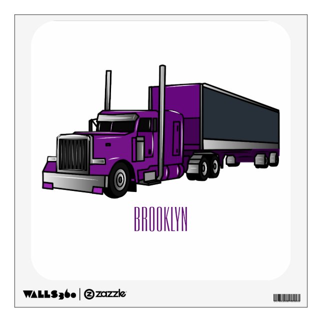Semi-trailer truck cartoon illustration wall decal (Front)
