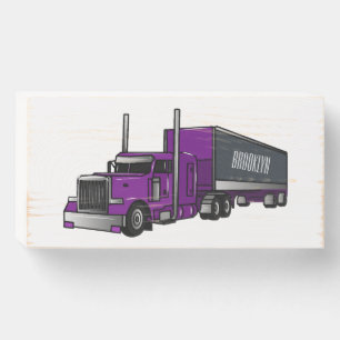 Semi-trailer truck cartoon illustration wooden box sign