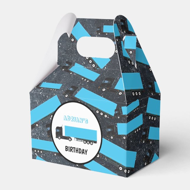 Semi-Trailer Truck Transportation Trucks Birthday Favor Boxes (Front Side)