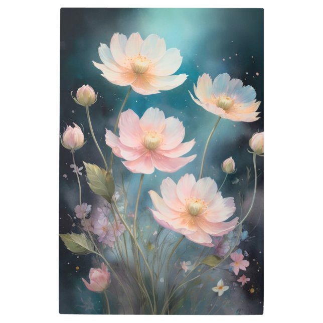 *~* Semi Transparent Ethereal Cosmos Flowers SC6  Metal Print (Front)