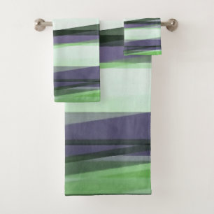 Semi Transparent Layers In Green Lime and Lavendar Bath Towel Set