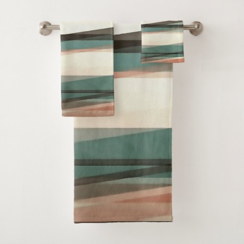 Semi Transparent Layers In Peach Brown And Green Bath Towel Set