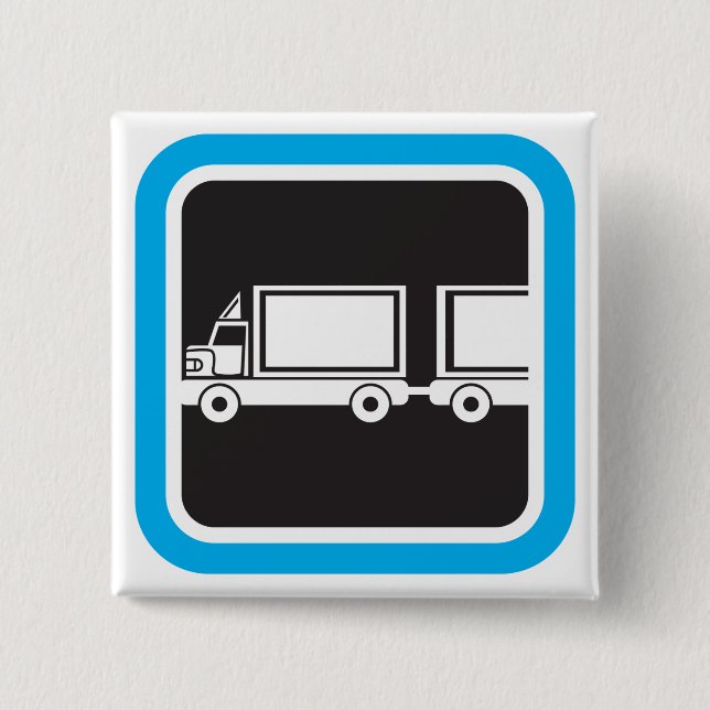 Semi-Truck and Trailer Blue Icon Button (Front)