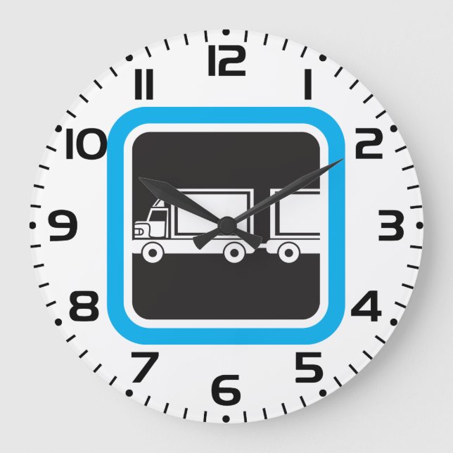 Semi-Truck and Trailer Blue Icon Large Clock (Front)