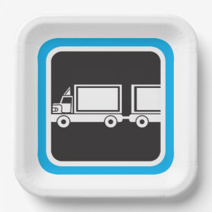 Semi-Truck and Trailer Blue Icon Paper Plates