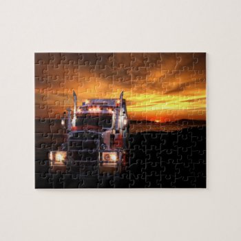 Semi Truck At Sunset Jigsaw Puzzle by deemac2 at Zazzle