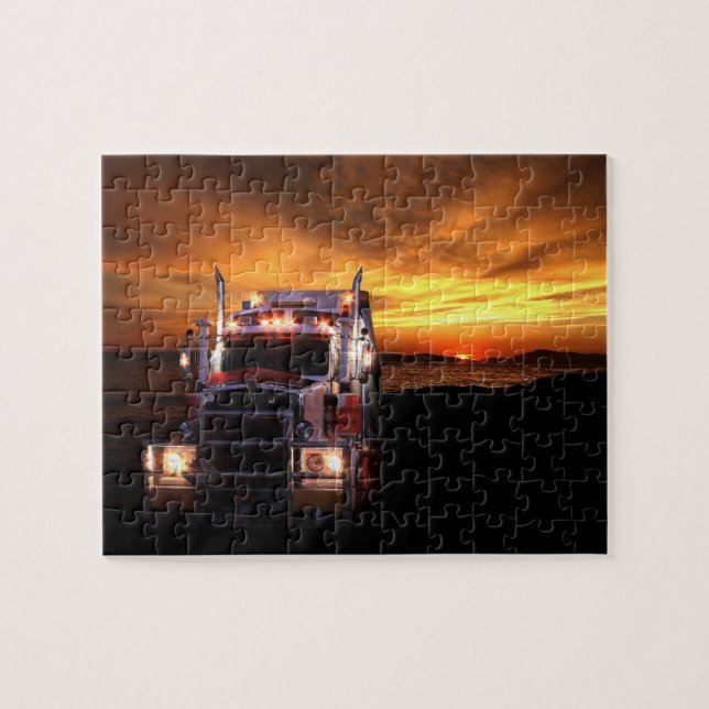 Semi Truck at Sunset Jigsaw Puzzle (Horizontal)