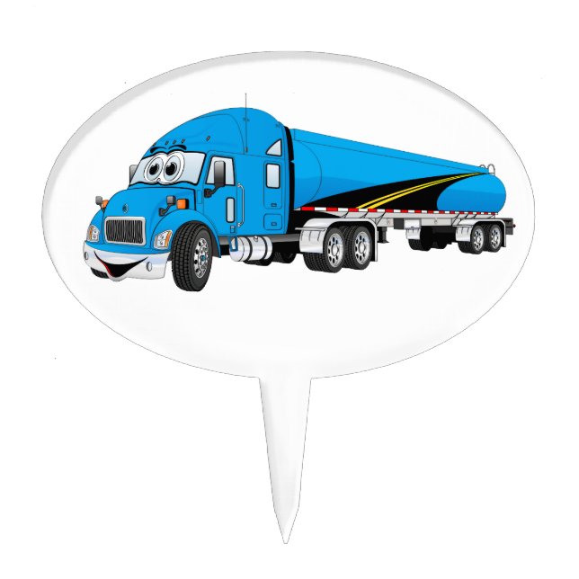 Semi Truck Blue Tanker Trailer Cartoon Cake Topper (Front)