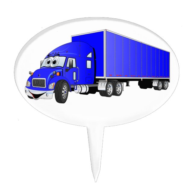 Semi Truck Blue Trailer Cartoon Cake Topper (Front)